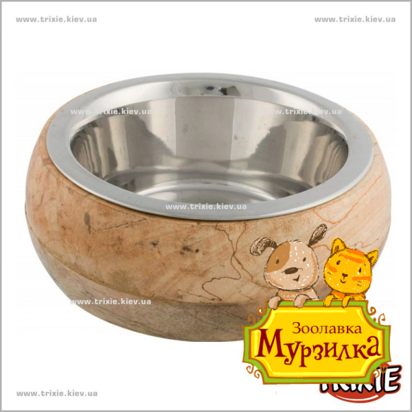 Миска в деревянной рамке для  собак TRIXIE (Размер: 0,75л/19см)